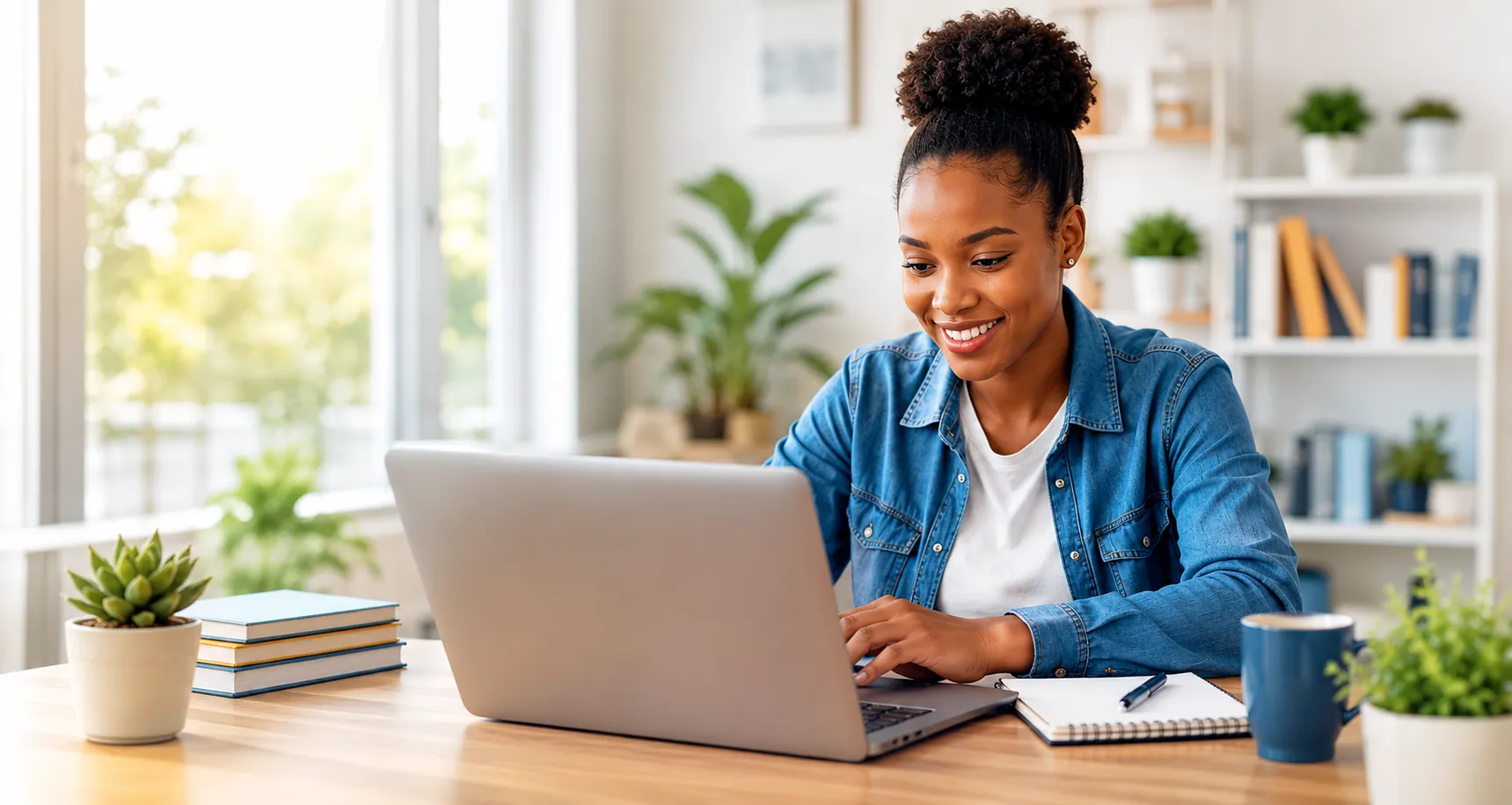 Student learning online with a laptop in a modern home office environment representing online courses and certificate training through EduCourse in South Africa