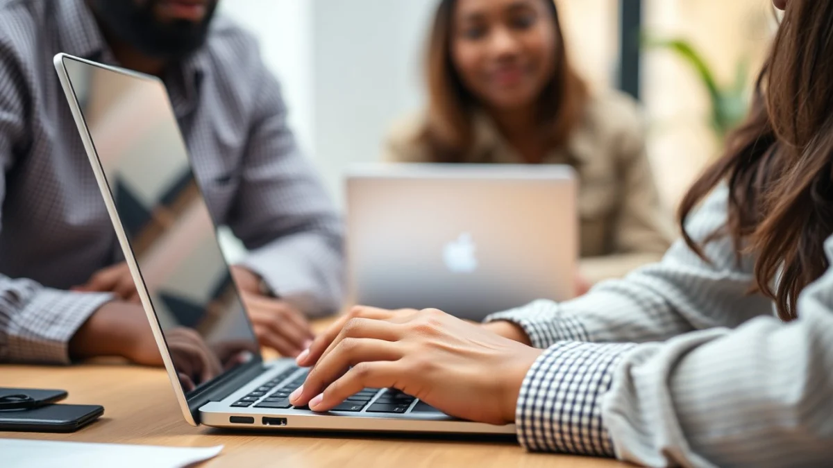 Person learning artificial intelligence skills on a laptop in a modern workspace