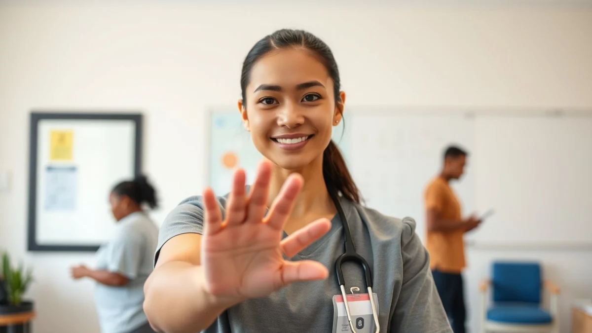 Learner studying caregiving skills in a professional training environment