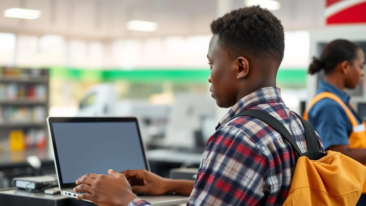 Person learning artificial intelligence skills on a laptop in a modern workspace