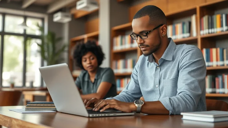 Person learning artificial intelligence skills on a laptop in a modern workspace
