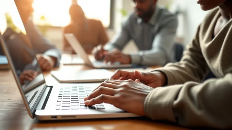 Person learning artificial intelligence skills on a laptop in a modern workspace