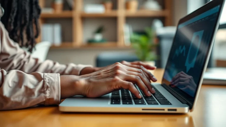 Person learning artificial intelligence skills on a laptop in a modern workspace