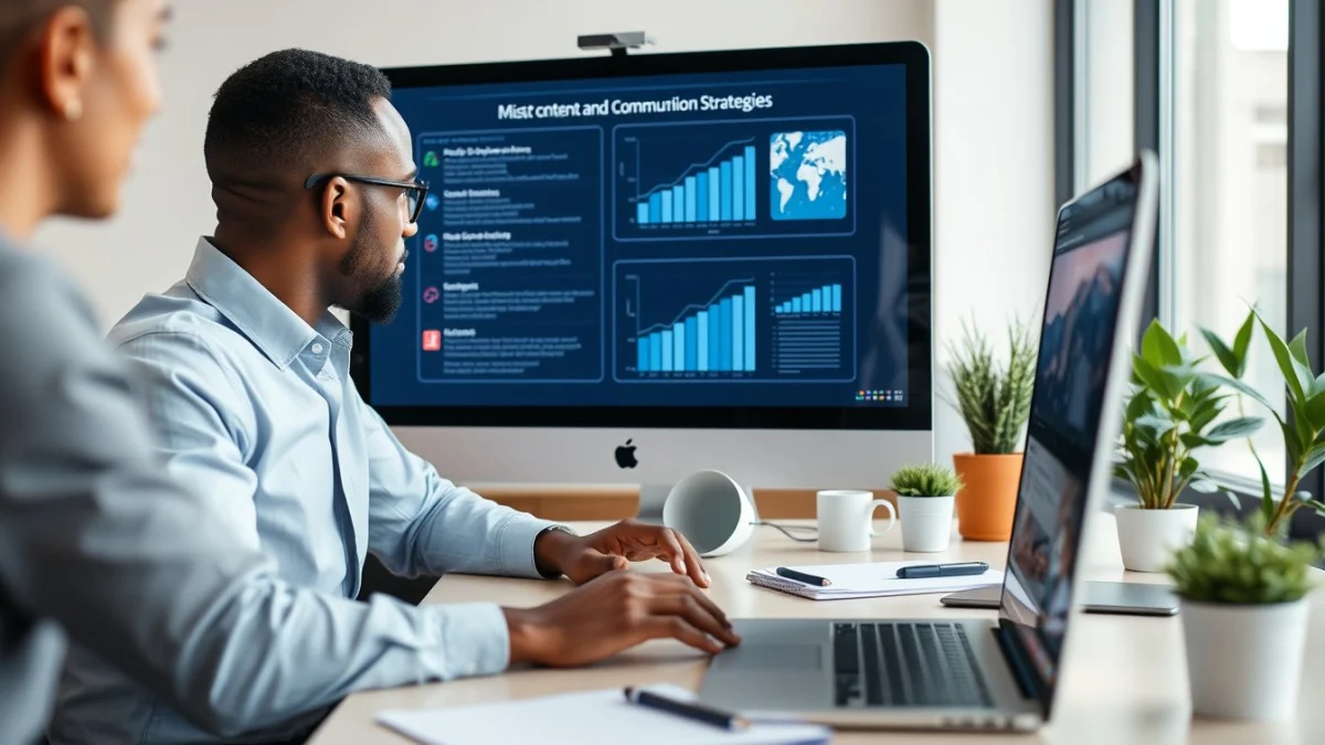 Person learning business skills in a clean modern workspace
