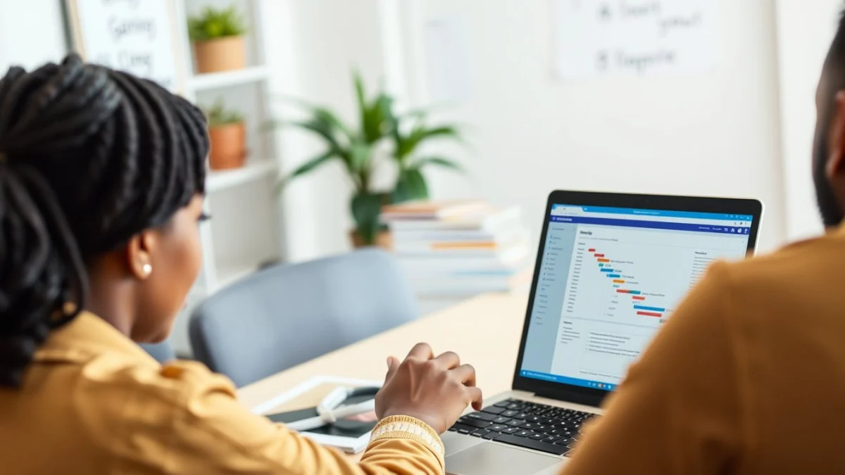 Person learning artificial intelligence skills on a laptop in a modern workspace