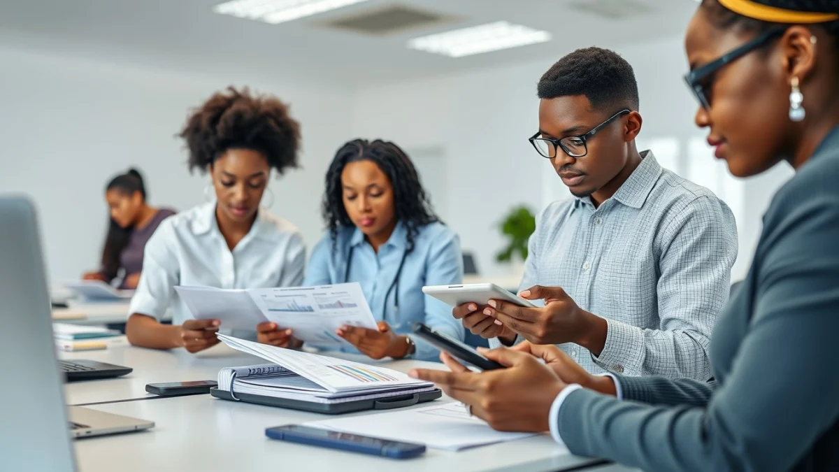 Person learning business skills in a clean modern workspace