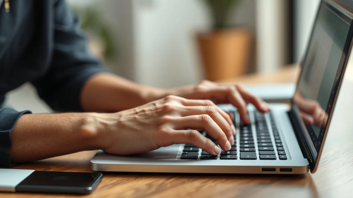 Person learning artificial intelligence skills on a laptop in a modern workspace