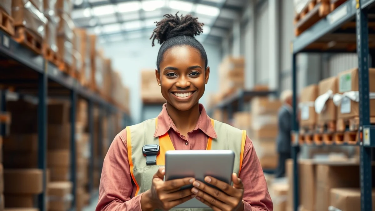 Person learning handling goods safely and efficiently in a modern educational setting