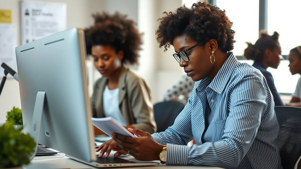 Person learning artificial intelligence skills on a laptop in a modern workspace