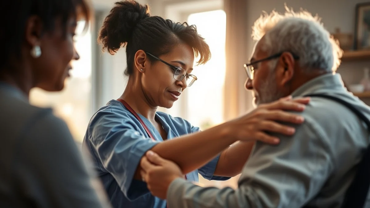 Learner studying caregiving skills in a professional training environment