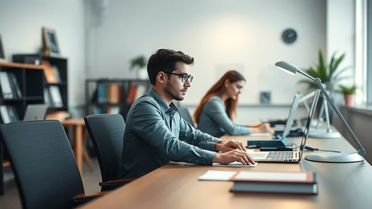 Person learning artificial intelligence skills on a laptop in a modern workspace