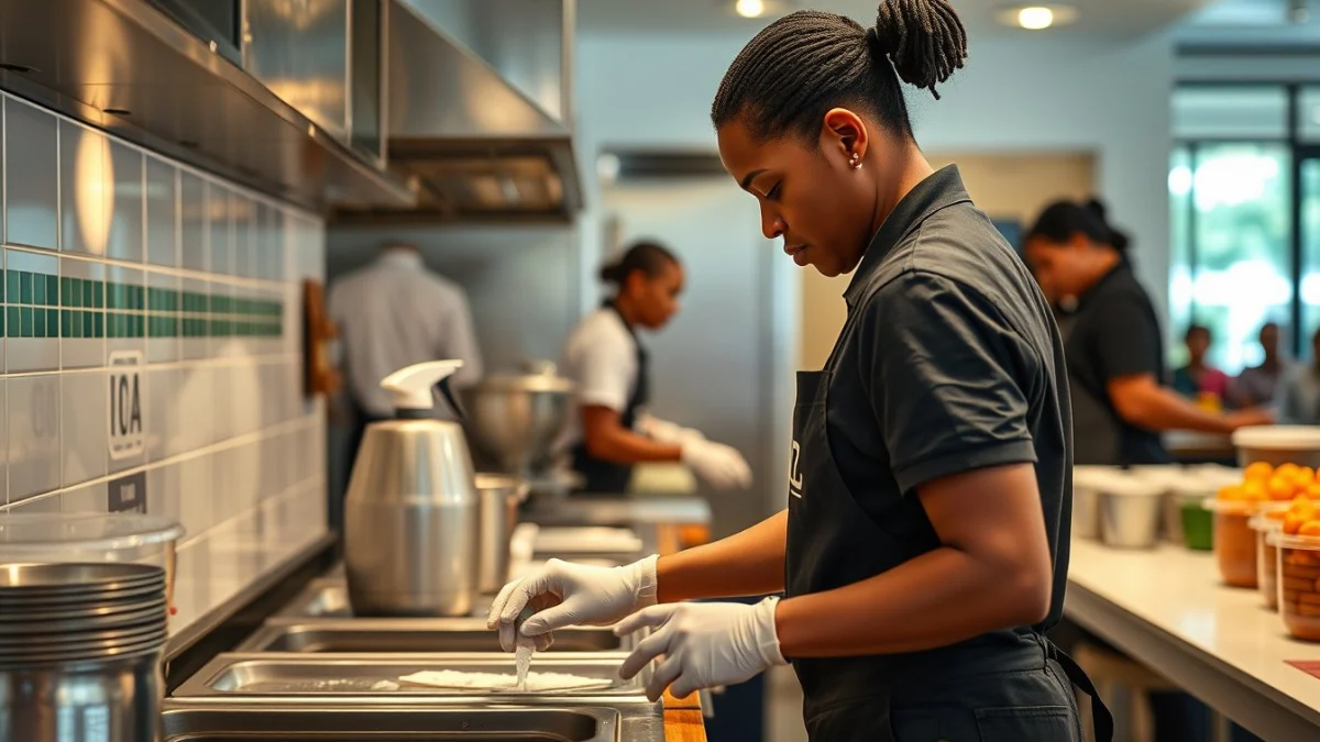 Person learning how catering assistants support events and functions in a modern educational setting