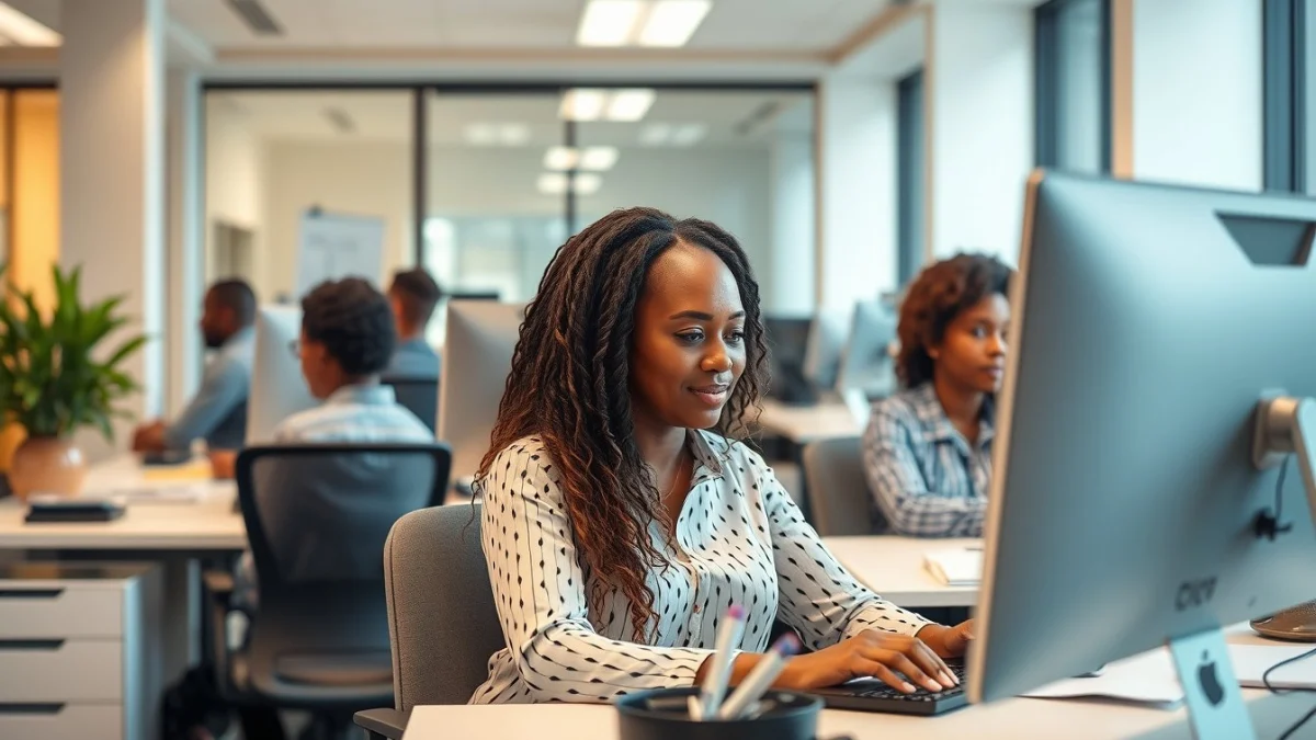 Person learning artificial intelligence skills on a laptop in a modern workspace