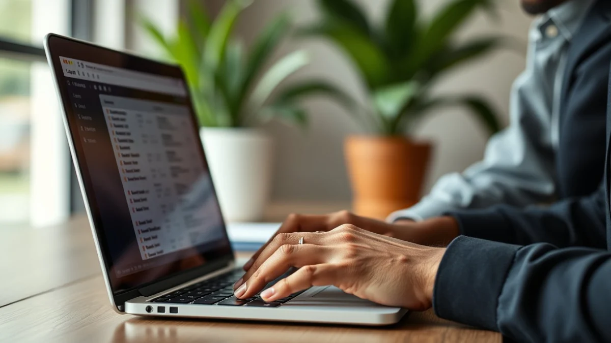 Person learning artificial intelligence skills on a laptop in a modern workspace