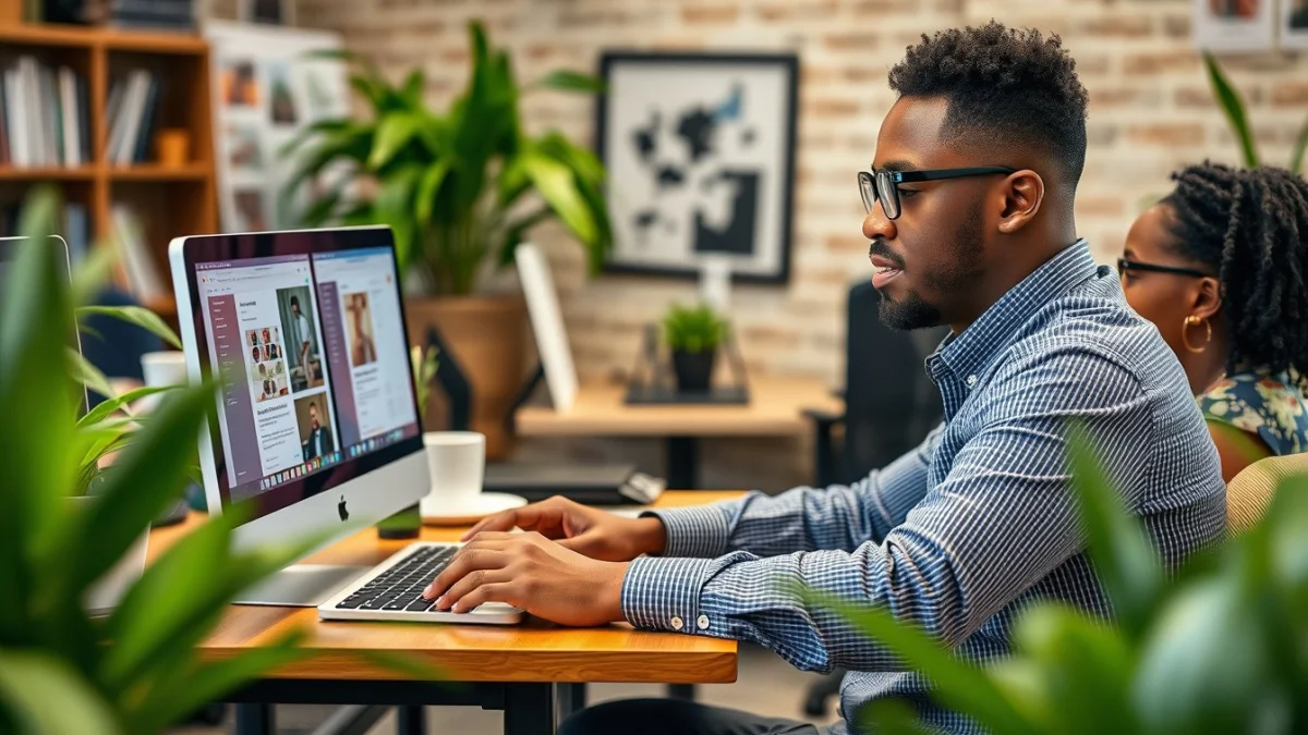 Person learning create a content marketing strategy in a modern educational setting