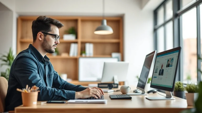 Person learning business skills in a clean modern workspace