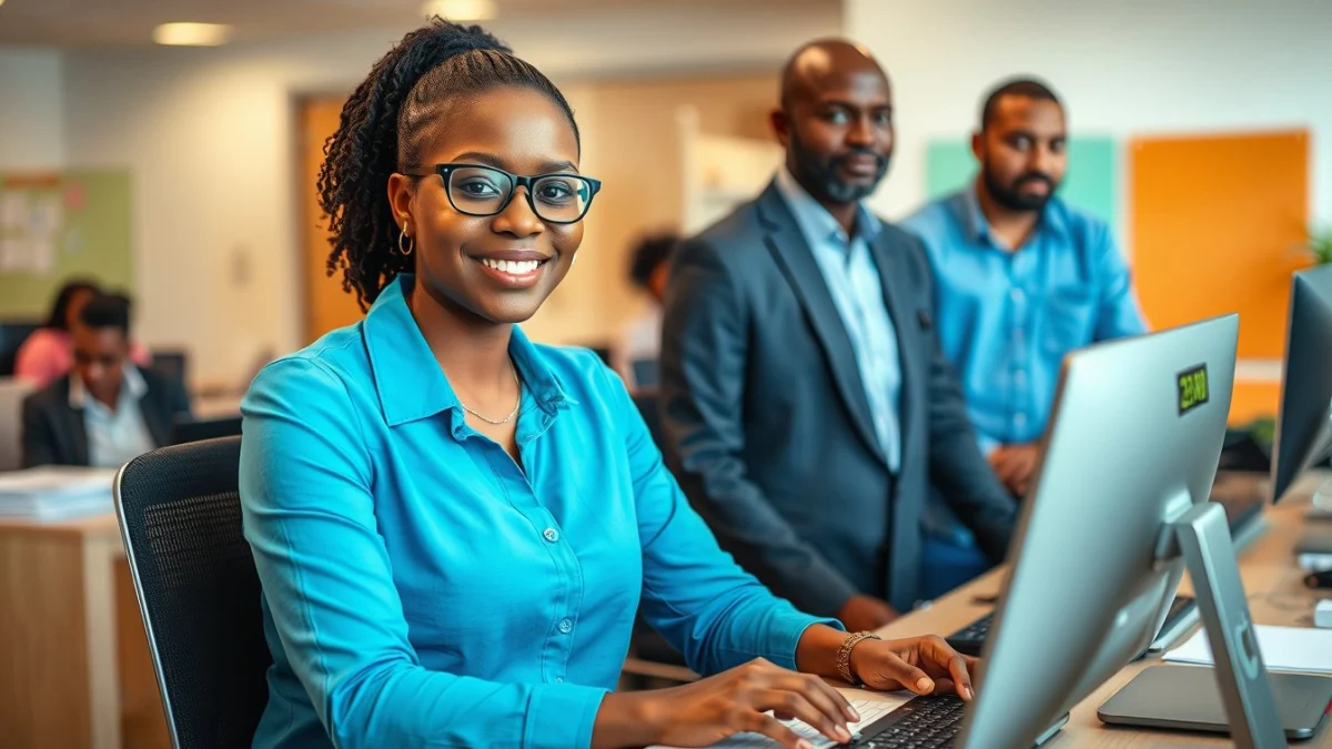 Person learning get a school receptionist job with no experience in a modern educational setting
