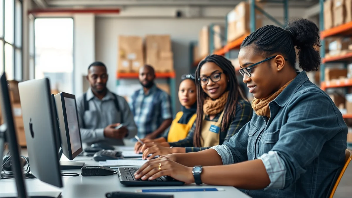 Person learning get a stock controller job with no experience in a modern educational setting