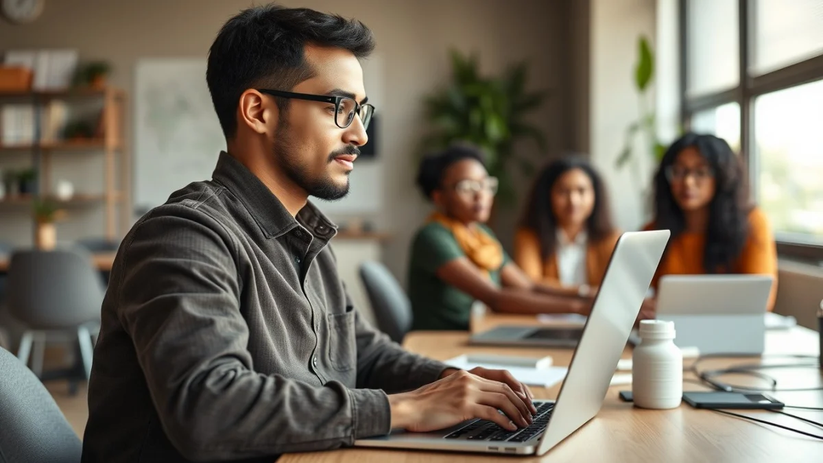 Person learning business skills in a clean modern workspace