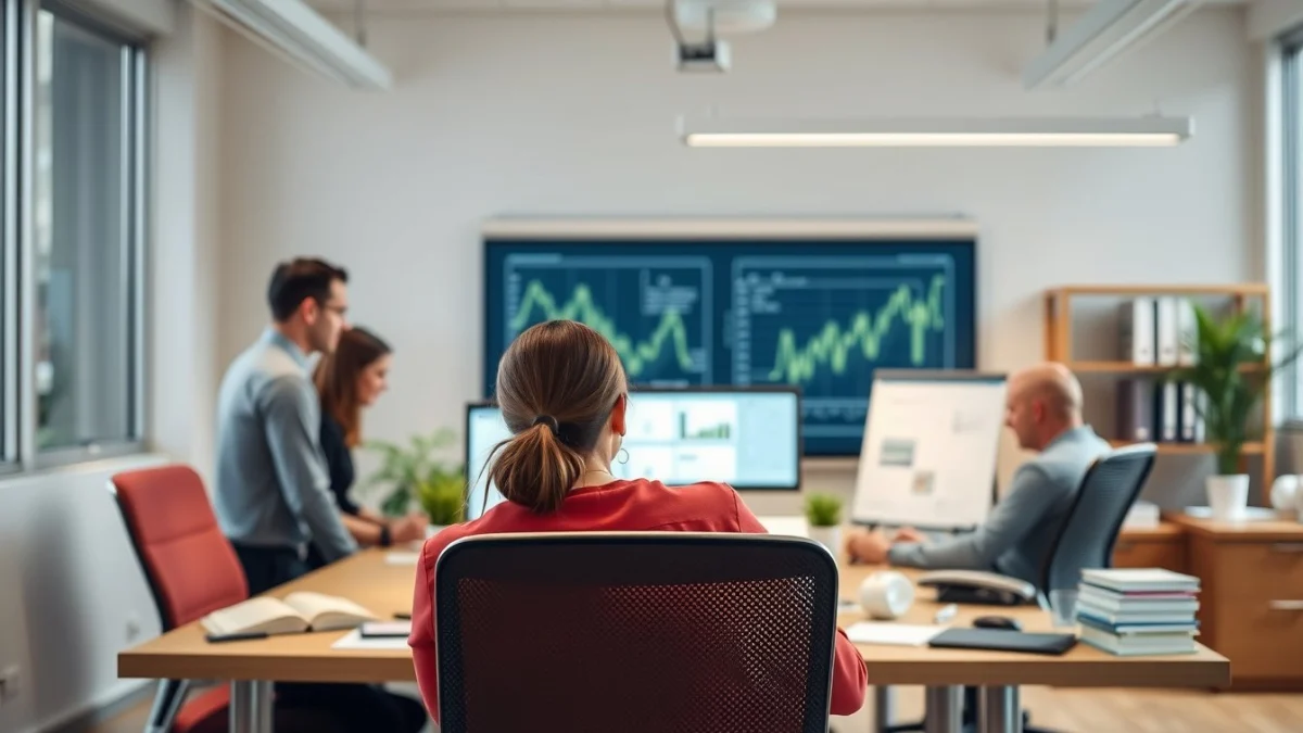 Person learning business skills in a clean modern workspace