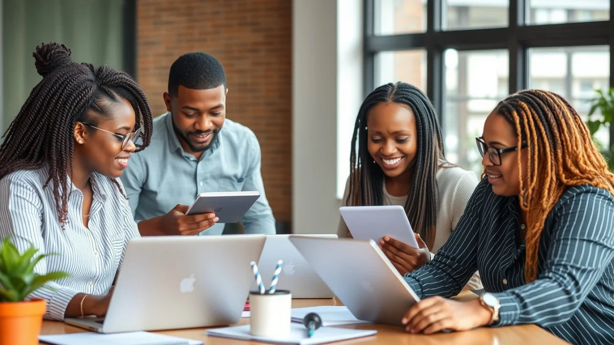Person learning business skills in a clean modern workspace
