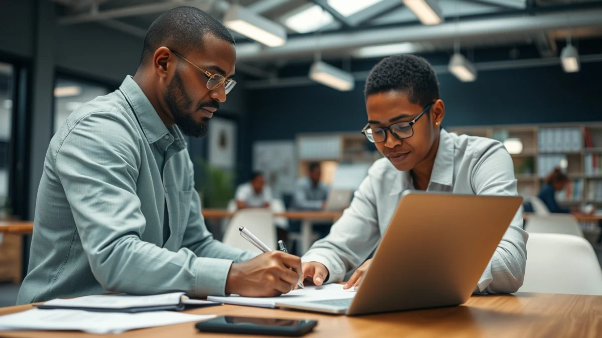 Person learning business skills in a clean modern workspace