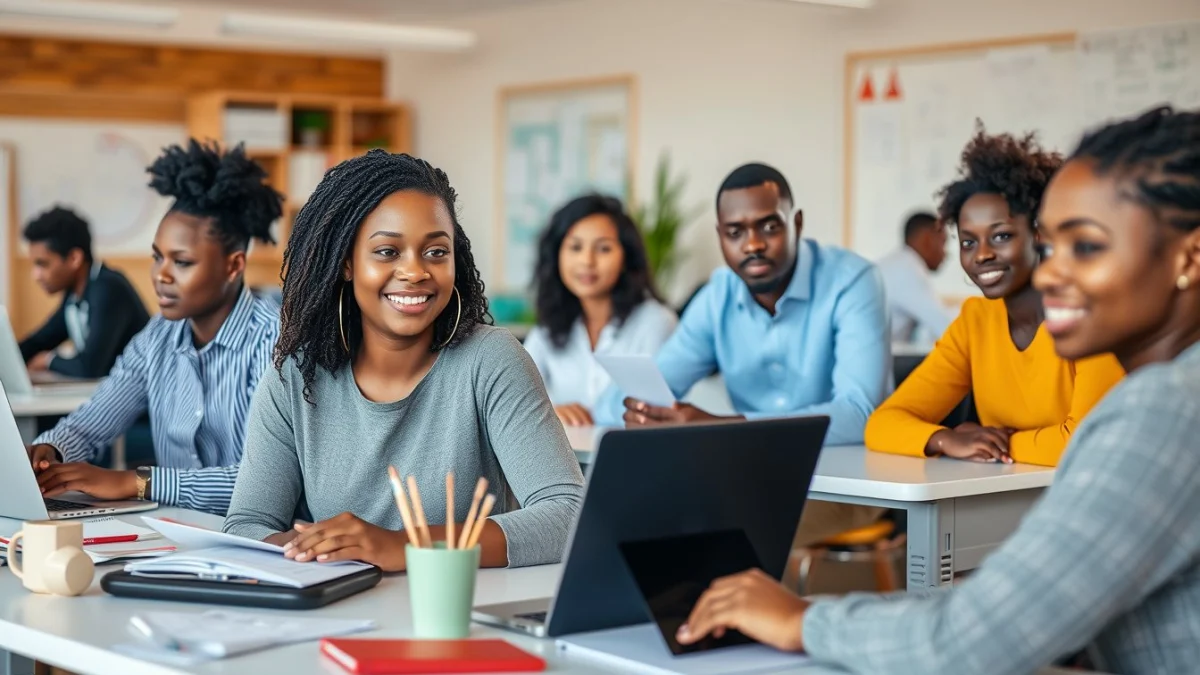 Person learning business skills in a clean modern workspace