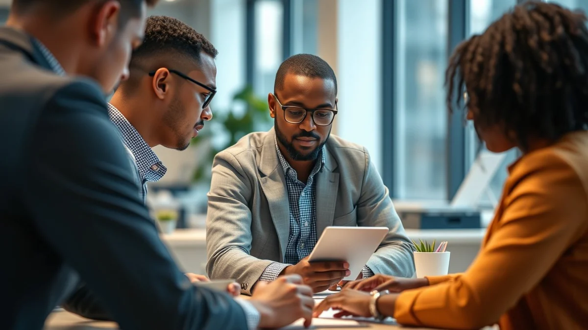 Person learning business skills in a clean modern workspace
