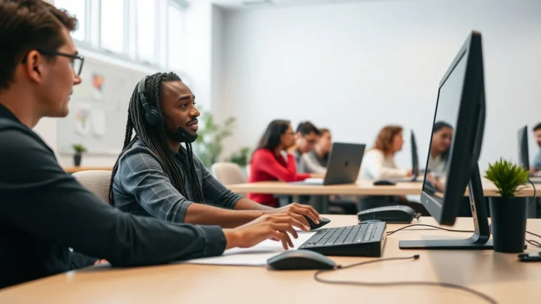 Person learning use a keyboard and mouse for beginners in a modern educational setting