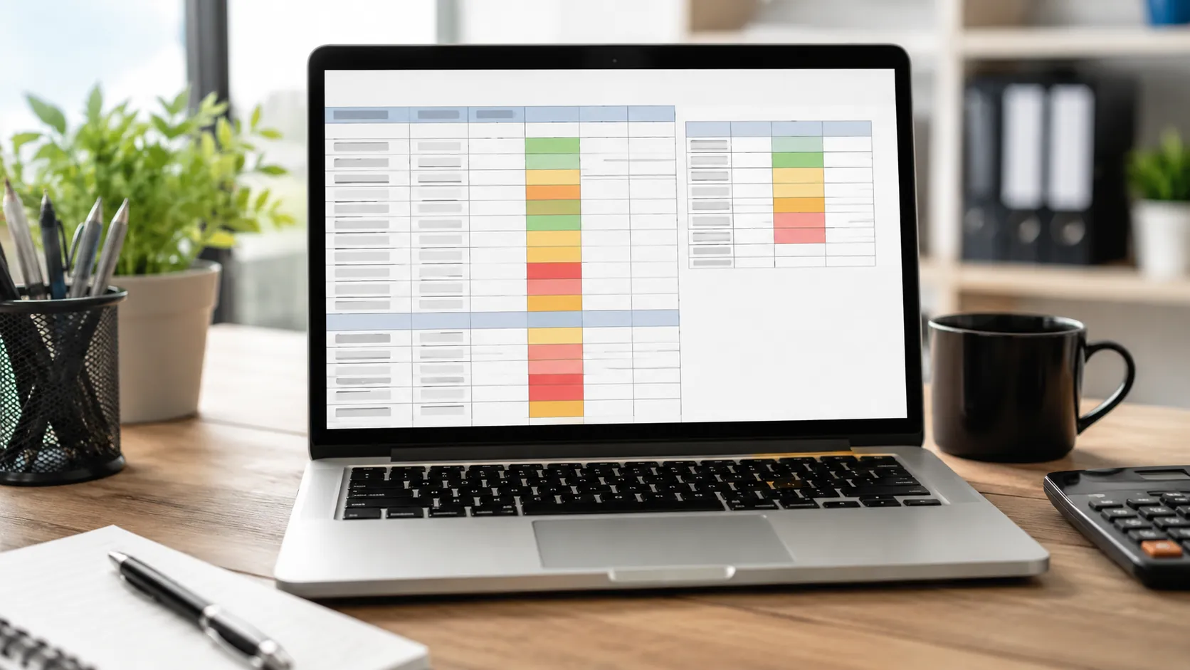 Laptop with an Excel spreadsheet open in a modern workspace, representing a tutorial on how to use VLOOKUP in Excel.