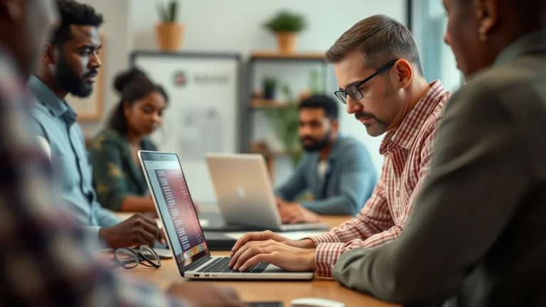 Person learning artificial intelligence skills on a laptop in a modern workspace