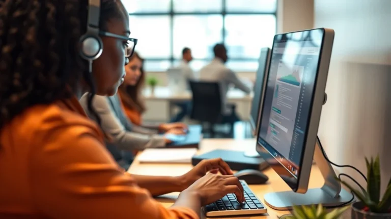 Person learning artificial intelligence skills on a laptop in a modern workspace