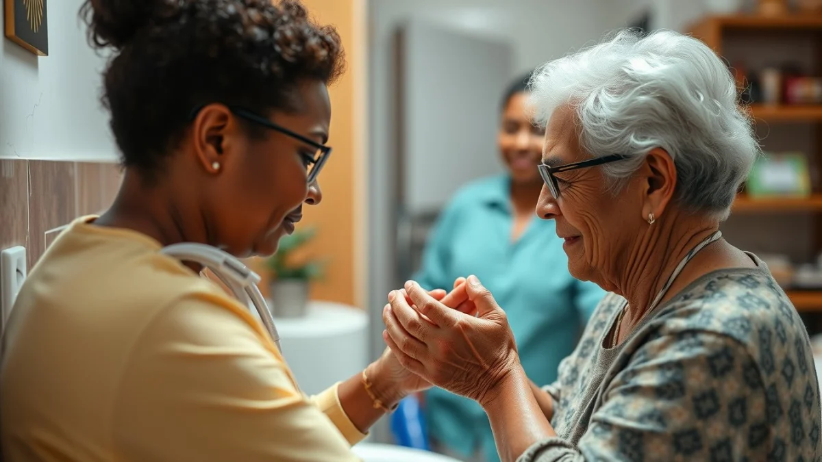 Learner studying caregiving skills in a professional training environment