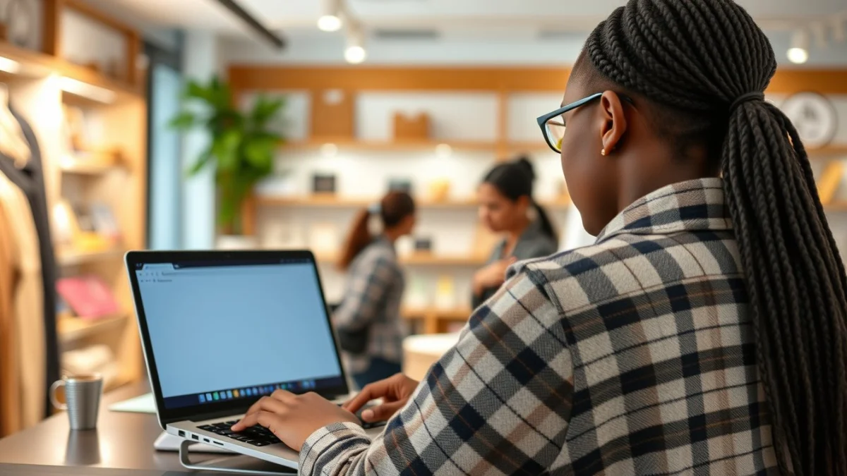 Person learning artificial intelligence skills on a laptop in a modern workspace
