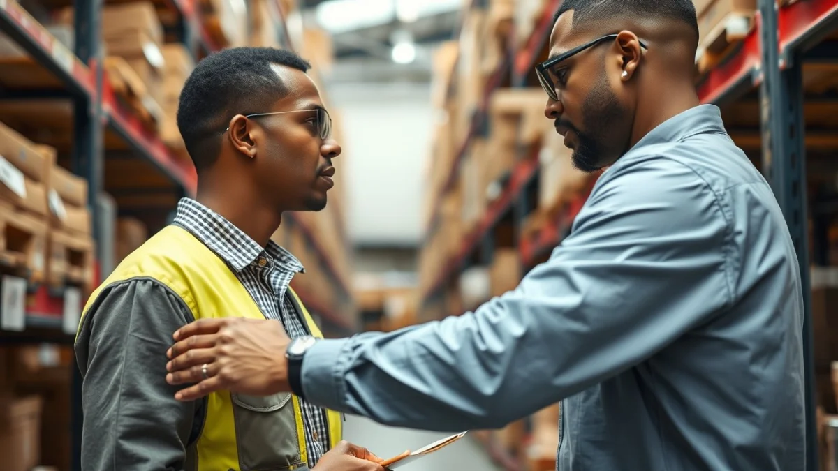 Person learning implementing warehouse safety and handling procedures in a modern educational setting