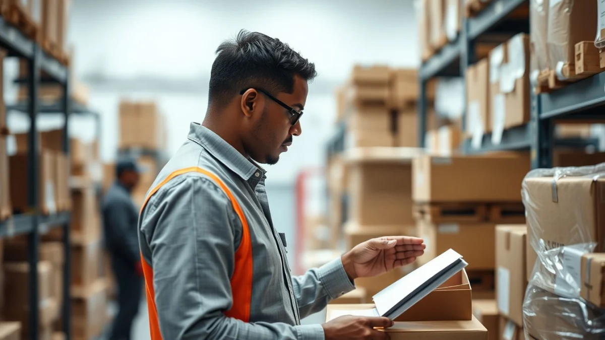 Person learning inspecting stock for quality and quantity in a modern educational setting