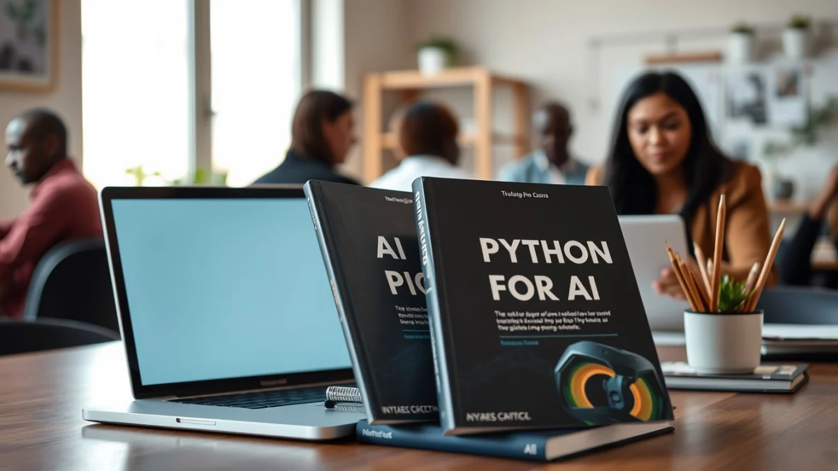 Person learning artificial intelligence skills on a laptop in a modern workspace