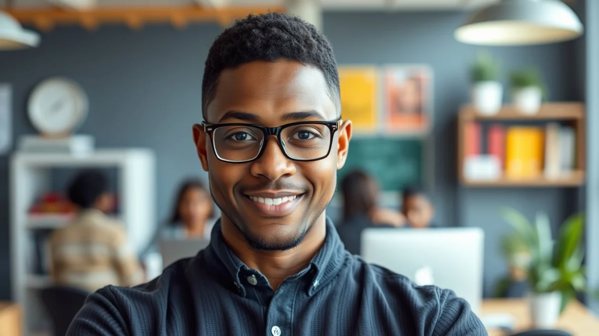 Person learning business skills in a clean modern workspace