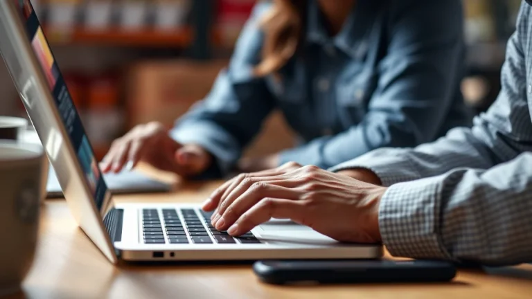 Person learning artificial intelligence skills on a laptop in a modern workspace