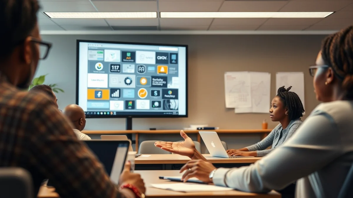 Person learning artificial intelligence skills on a laptop in a modern workspace