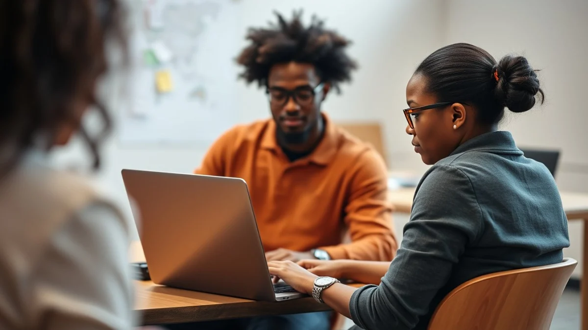 Person learning business skills in a clean modern workspace