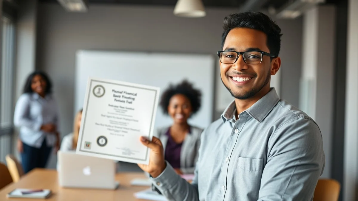 Person learning business skills in a clean modern workspace