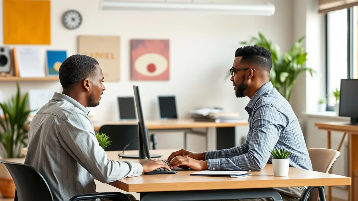 Person learning business skills in a clean modern workspace