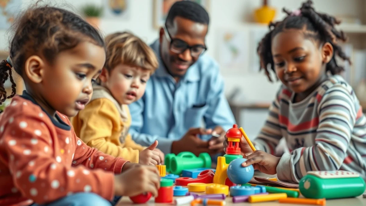 Person learning language acquisition in early childhood in a modern educational setting