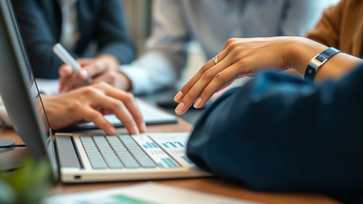 Person learning artificial intelligence skills on a laptop in a modern workspace