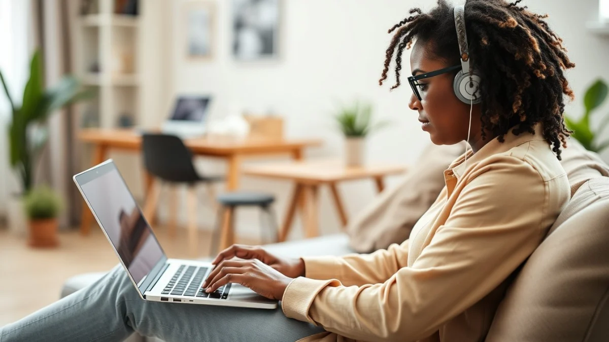 Person learning managing freelance income and taxes in a modern educational setting