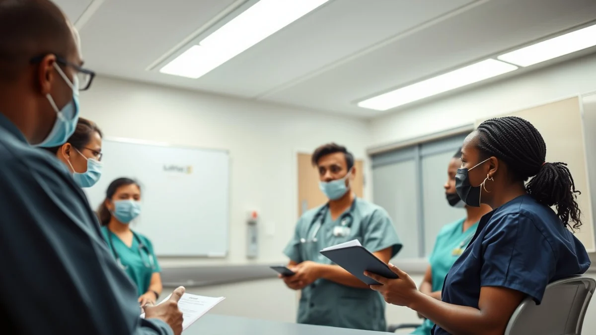 Learner studying caregiving skills in a professional training environment