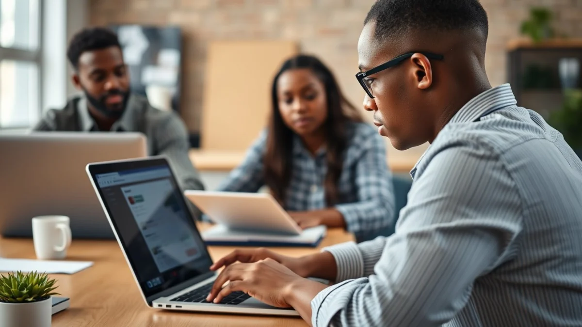 Person learning business skills in a clean modern workspace