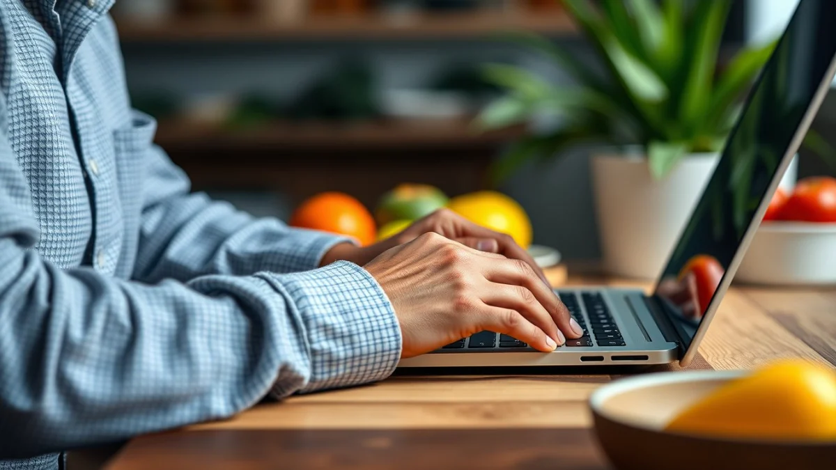 Person learning artificial intelligence skills on a laptop in a modern workspace