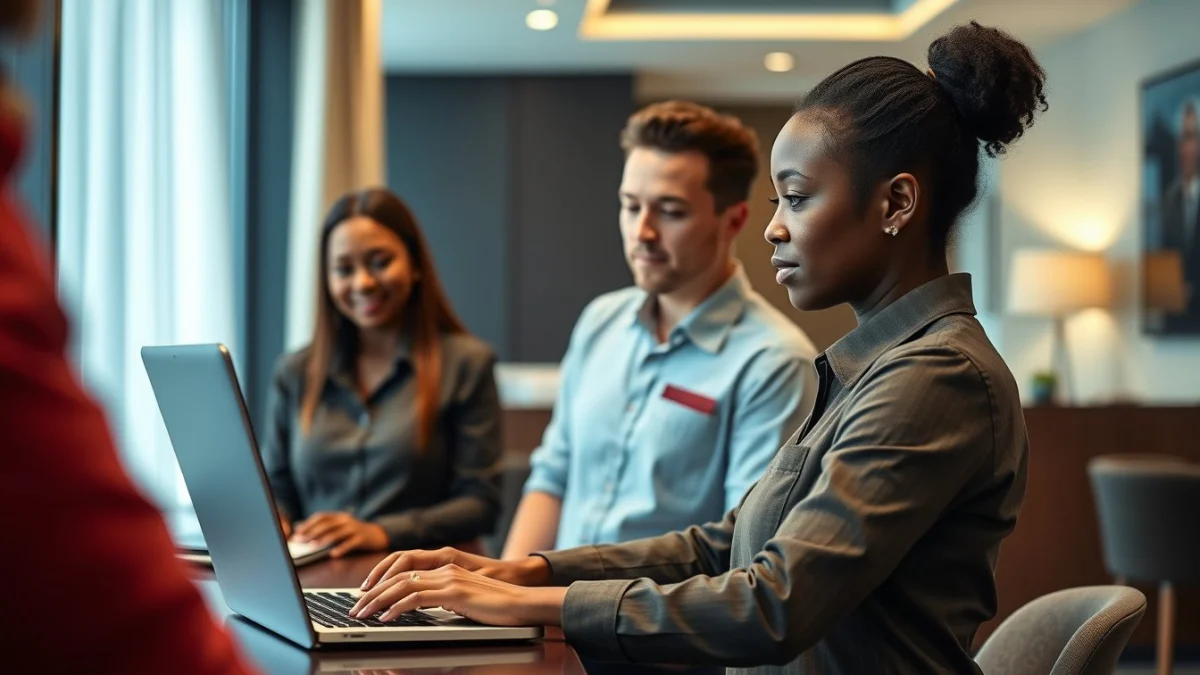 Person learning artificial intelligence skills on a laptop in a modern workspace